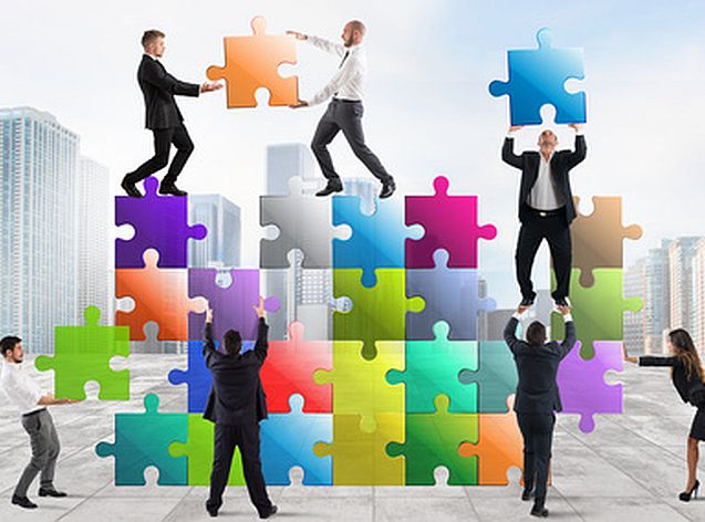 Team of businesspeople build a new company